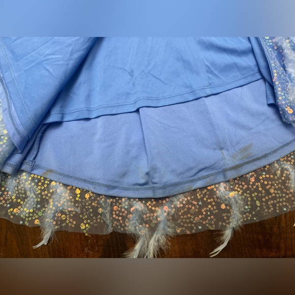 Dear Moon Juniors Periwinkle Illusion Corset Feather Skirt Gown Size 13 Sequins - Picture 11 of 16